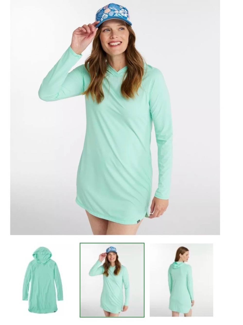 LL Bean  Hooded Swim Cover-Up tunic in Mint Green size L UPF 50 Sunsmart Beach
